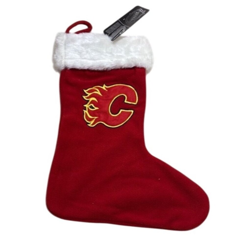 Calgary Flames Christmas Stocking Red White Logo Hockey 14" NWT